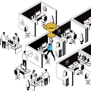 Leads Louise raising her hand in triumph