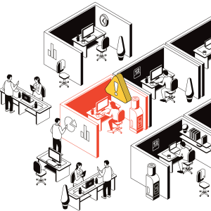 Leads Louise in her cubicle